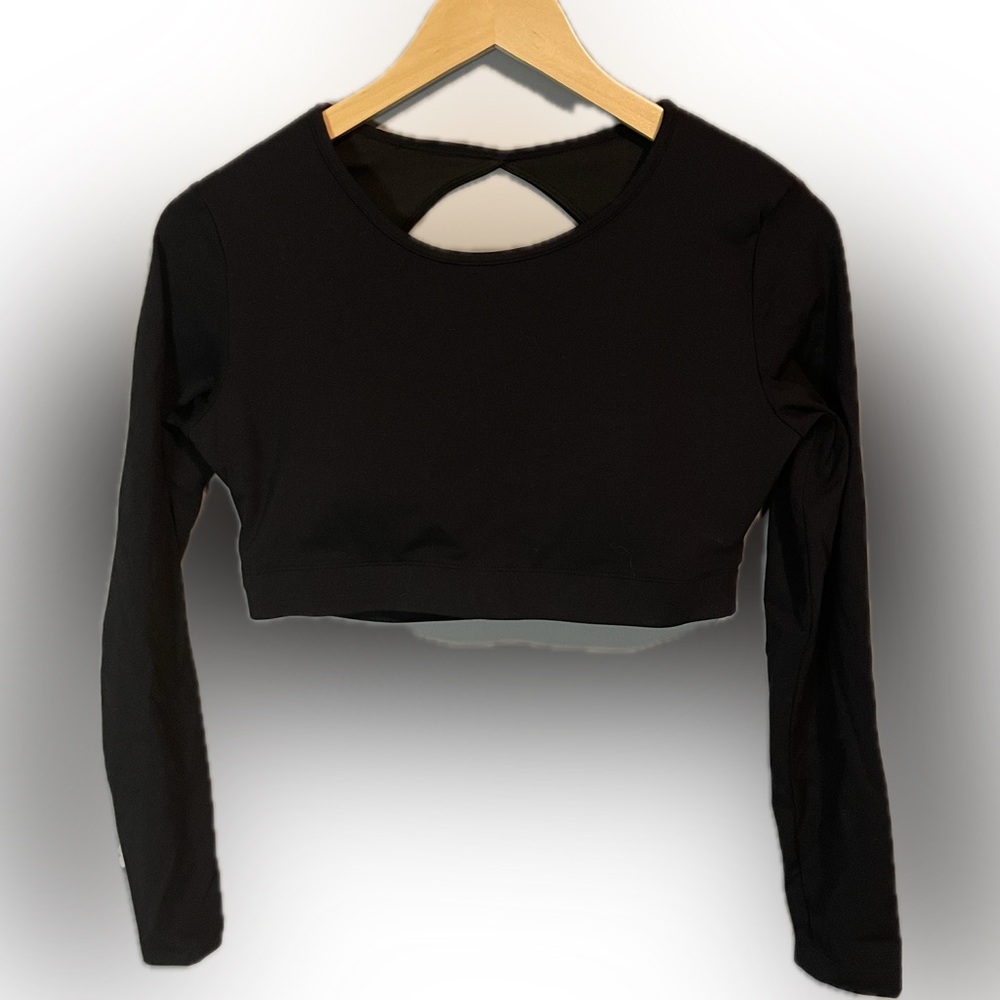 Black Long-Sleeve Crop Bodysuit - Women